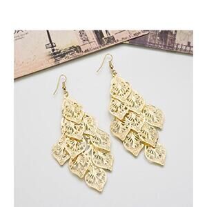 Leaves Gold Tiered Earrings